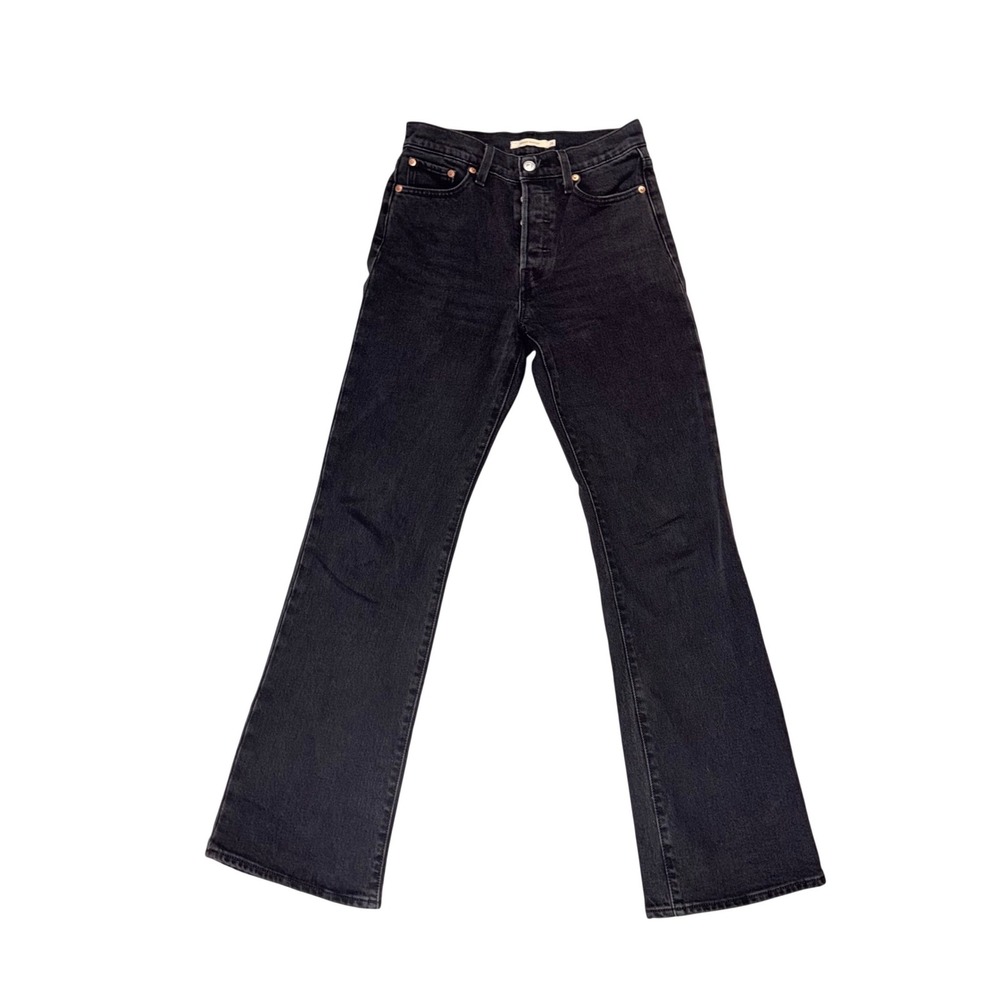 Levis Premium Edgie Bootcut Jeans Black Faded High Rise Button Fly Womens 26